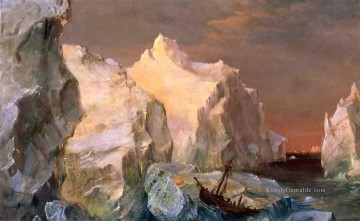 Icebergs und Wreck in Sonnenuntergang Szenerie Hudson Fluss Frederic Edwin Kirche Berg Ölgemälde